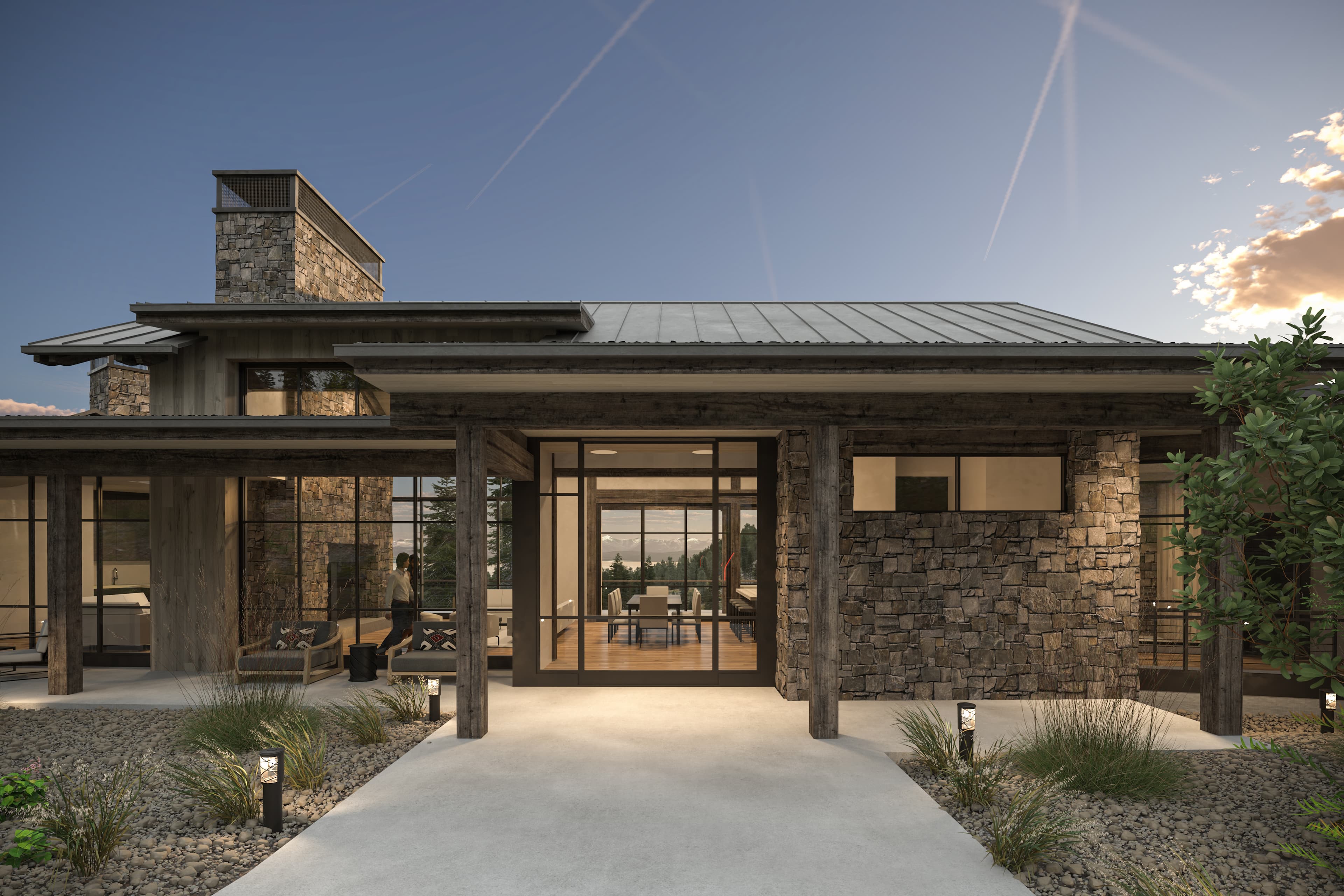 Entry court rendering of a future Armstrong custom home in Montana
