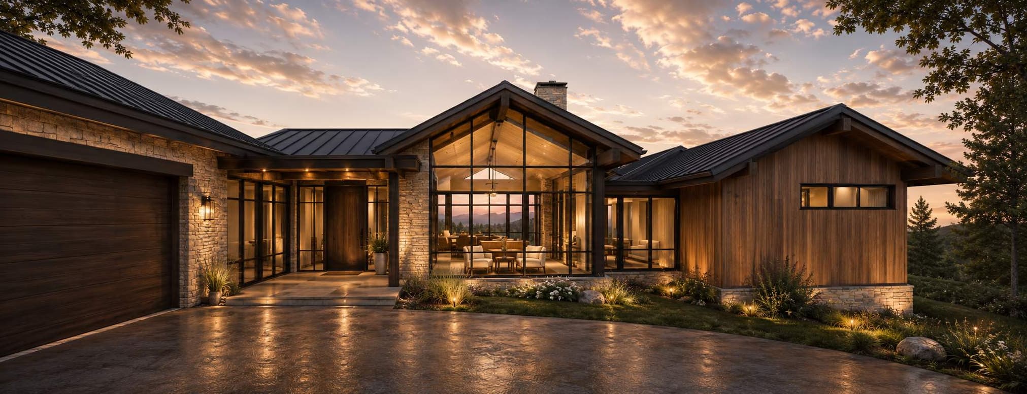 Territory 1889 Homesite EE-4 arrival courtyard rendering in Lakeside, Montana