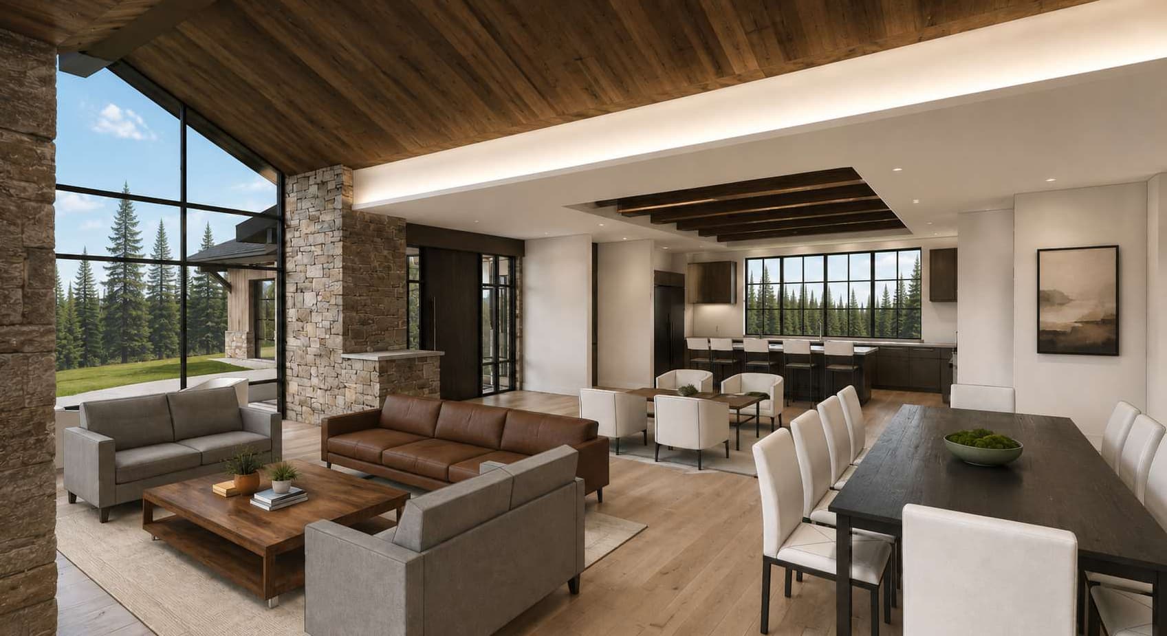 Territory 1889 Homesite EE-4 open living terrace rendering in Lakeside, Montana